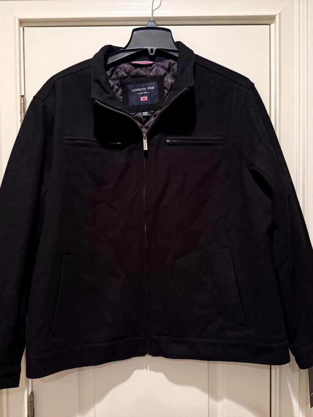 New London Fog Mens Black Full Zip Stand-Up Collar Quilted Wool Blend Jacket XXL